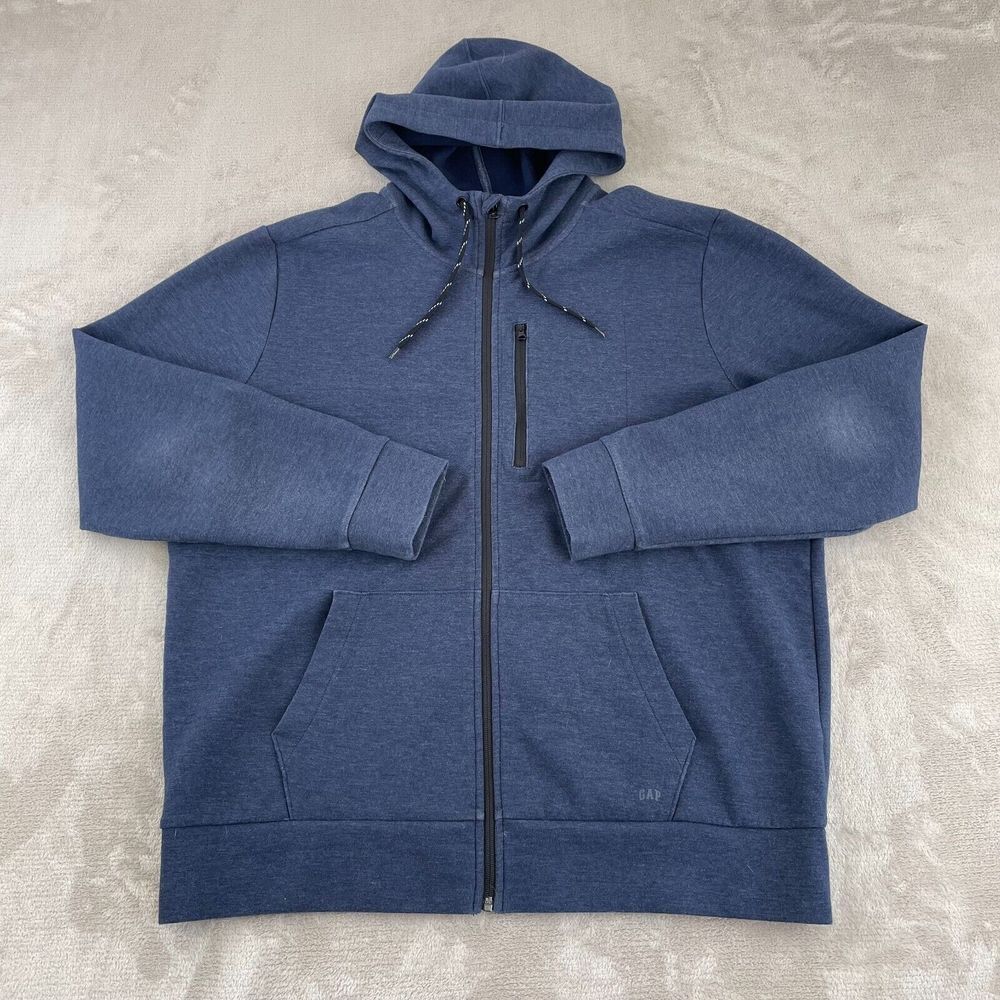 Gap Tech Fleece Hoodie Men XL Heather Blue Full Zip Long Sleeve Active Pockets